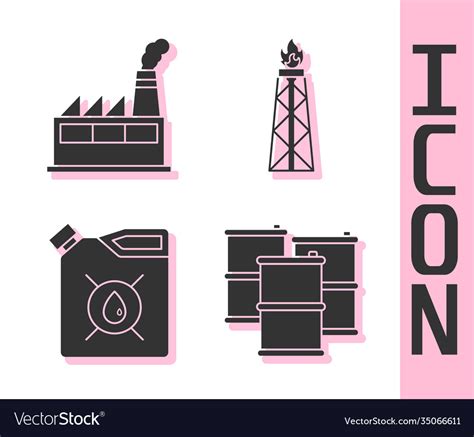 Set Barrel Oil Oil Industrial Factory Building Vector Image