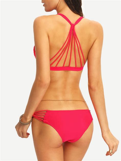 Strappy Racerback Bikini Set Red SheIn Sheinside