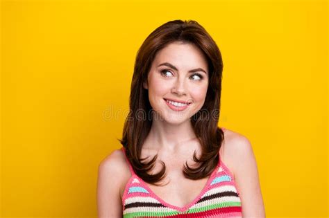 Portrait Of Lovely Girlish Woman With Piercing Wear Knit Tank Staring