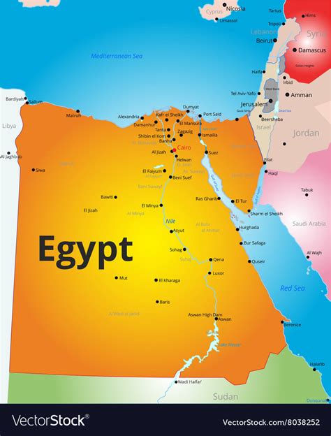 Color Map Of Egypt Royalty Free Vector Image VectorStock