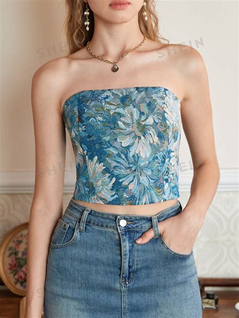 Shein Mod Floral Print Zip Back Tube Top For Sale Australia New