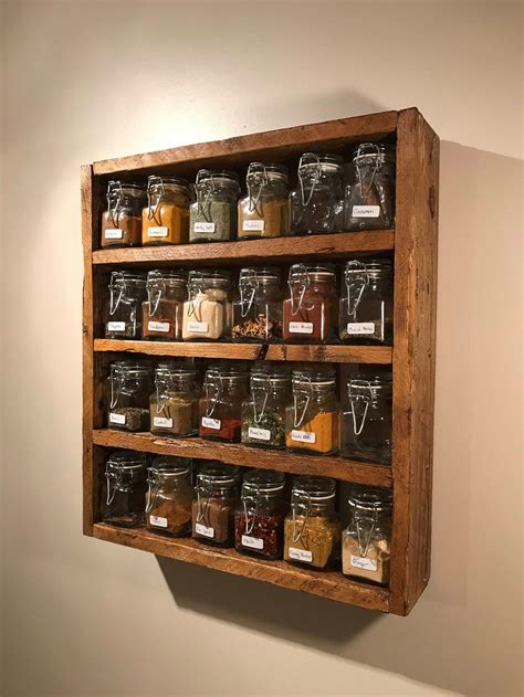 Rustic Spice Rack Includes Jars Reclaimed Pallet Wood Etsy Diy