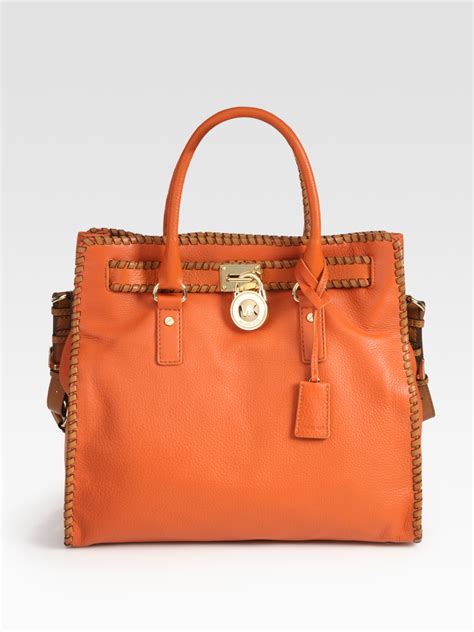 Lyst Michael Michael Kors Hamilton Whipped Tote Bag In Orange