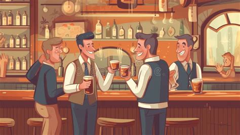 Happy Male Friends Drinking Beer At Bar Or Pub Generative Ai Stock