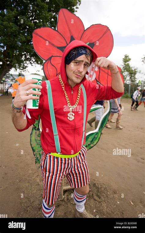 Man In Fancy Dress At The Glastonbury Festival 2008 Stock Photo Alamy