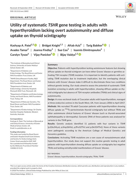 Pdf Utility Of Systematic Tshr Gene Testing In Adults With