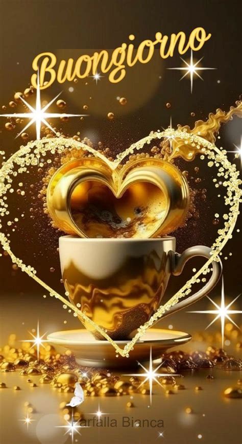 A Coffee Cup With Two Hearts In It And The Words Buongiono On Top