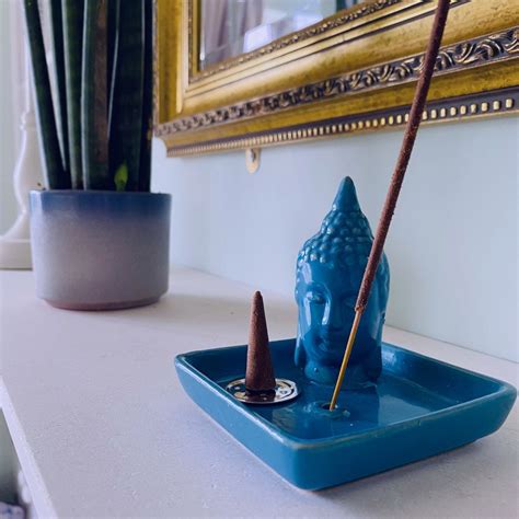 Ceramic Buddha Incense Stick Cone Holder With Free Incense Etsy