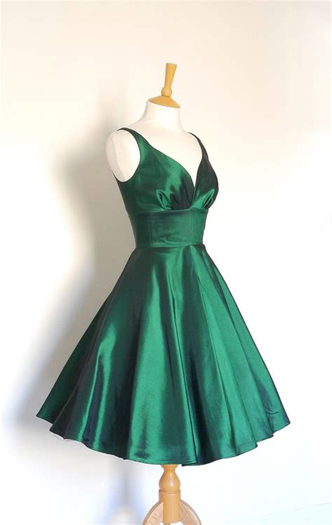 Size Uk 18 Emerald Green Taffeta Sweetheart Swing Dress