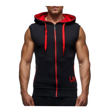 Brand Male Bodybuilding Hoodies Fitness Sleeveless Hoodies Men Zipper