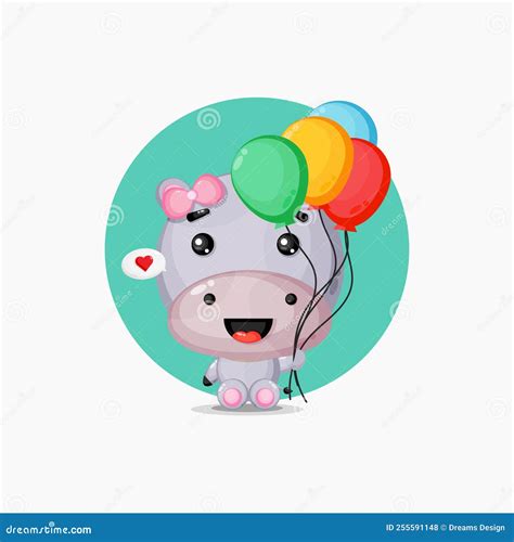 Cute Hippo Carrying Colorful Balloons Stock Vector Illustration Of