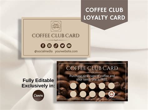 Coffee Club Loyalty Card, Coffee Shop Rewards Template, Fully Editable