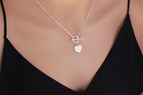 Sterling Silver Toggle Clasp Necklace Heart Lock Necklace Etsy