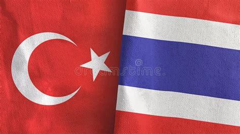 Thailand And Turkey Two Flags Textile Cloth Fabric Texture Stock