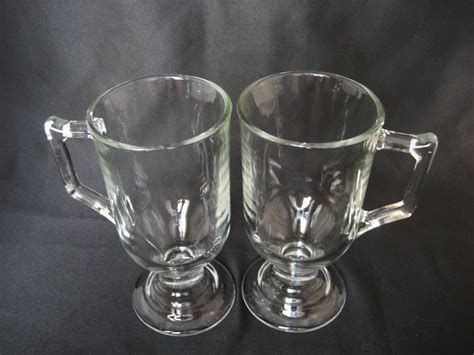 Vintage Pair Clear Glass Irish Coffee Mugs Indiana Glass Etsy