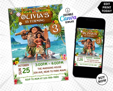 Moana Birthday Party Invitation Baby Moana Invite Moana Etsy