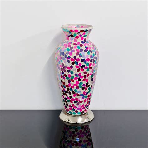 Medium Mosaic Glass Vase Lamp Pink Flower Design