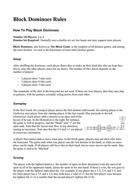 Printable Dominoes Rules