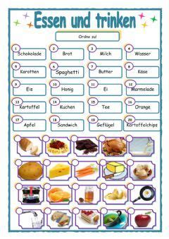 Essen Und Trinken Wortschatz Verbinde Language German Grade Level