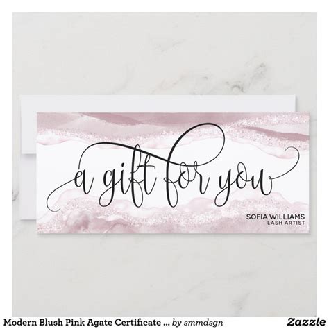 Modern Blush Pink Agate Certificate Gift Card Zazzle Manicurist