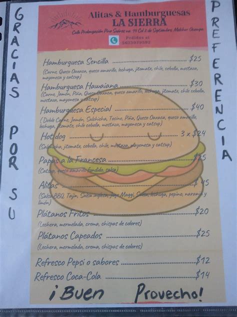 Menu At Alitas Hamburguesas La Sierra Restaurant Melchor Ocampo