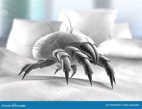 single dust mite   bed surface stock illustration illustration