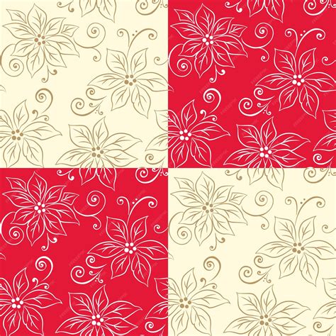 Premium Vector Seamless Pattern Of Christmas Poinsettia With Red And