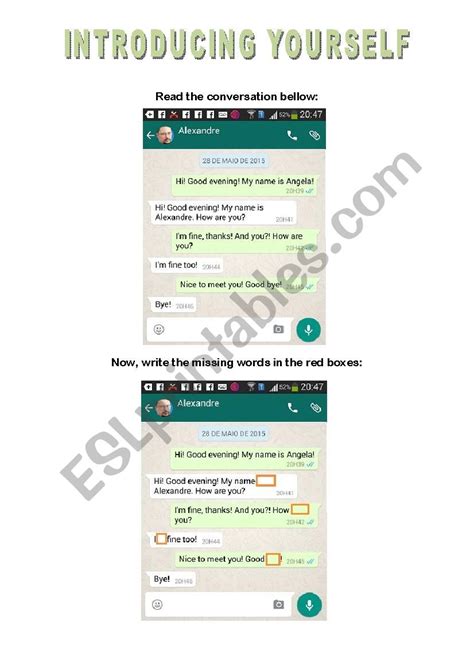 Introducing Yourself In Whatsapp Esl Worksheet By Angelbac