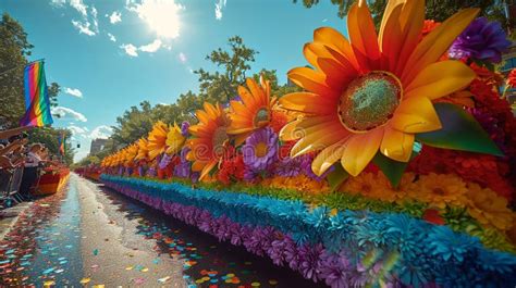 A Pride Parade Float with Vibrant Decorations Wide Shot Stock Image ...