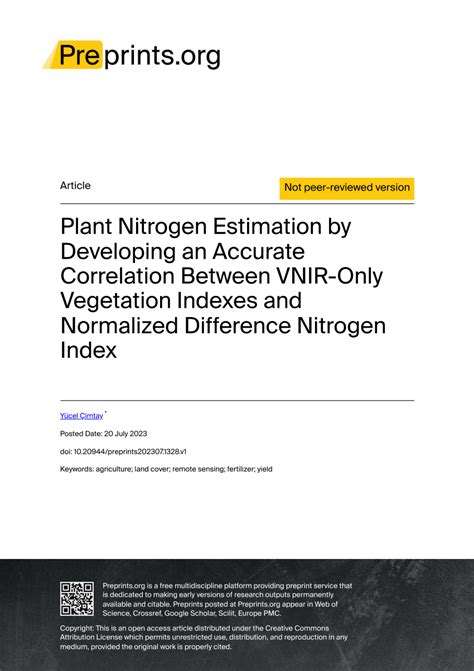 PDF Plant Nitrogen Estimation By Developing An Accurate Correlation