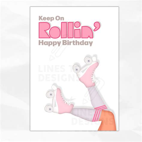 Printable Happy Birthday Card Roller Skate Birthday Card Printable