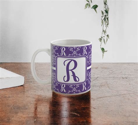 Custom Initial Damask 11 Oz Coffee Mug White Youcustomizeit