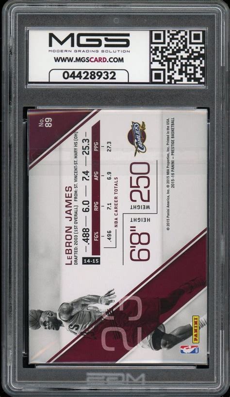 Panini Prestige Lebron James Mgs Graded Gem Mint Cleveland