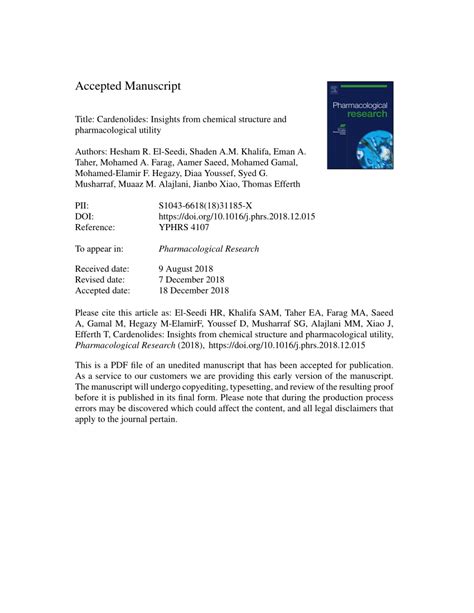 (PDF) Cardenolides: Insights from chemical structure and pharmacological utility