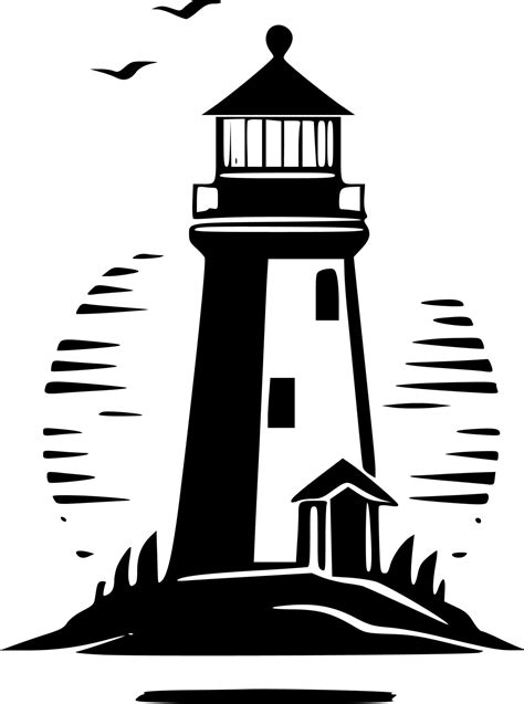 Lighthouse Black And White Isolated Icon Vector Illustration