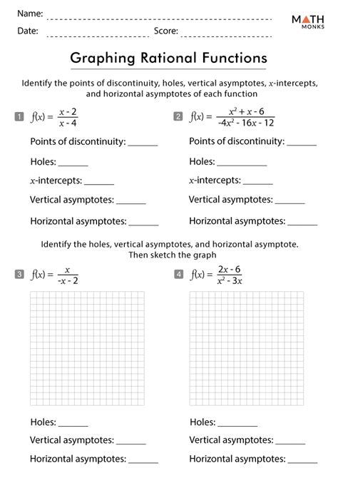 Graphing Rational Functions Worksheets Math Monks