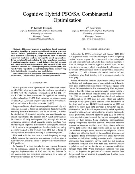 Pdf Cognitive Hybrid Pso Sa Combinatorial Optimization