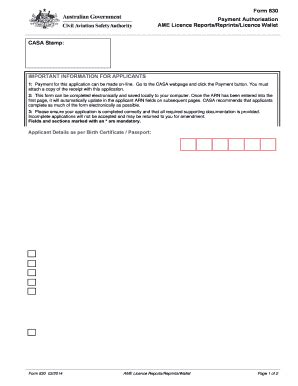 Fillable Online Casa Gov Form Payment Authorisation Ame Licence