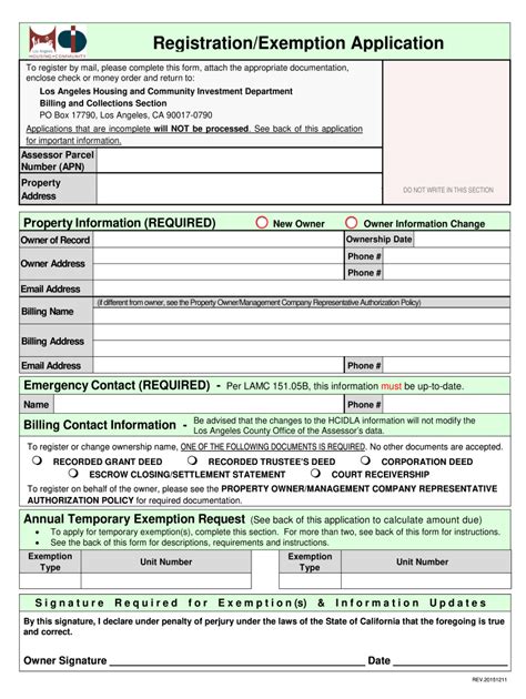 Los Angeles Housing Exemption Fill Online Printable Fillable Blank