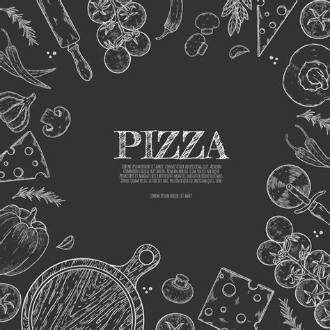 Pizza Ingredients Background Linear Graphic Tomato Garlic Basil