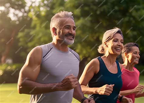 Un Grupo De Personas Corriendo En Un Parque Foto Premium