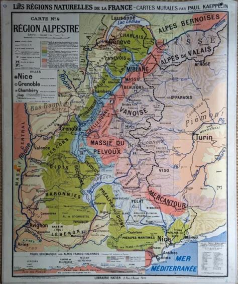 CARTE SCOLAIRE ANCIENNE France Régions naturelles Les Alpes Hatier