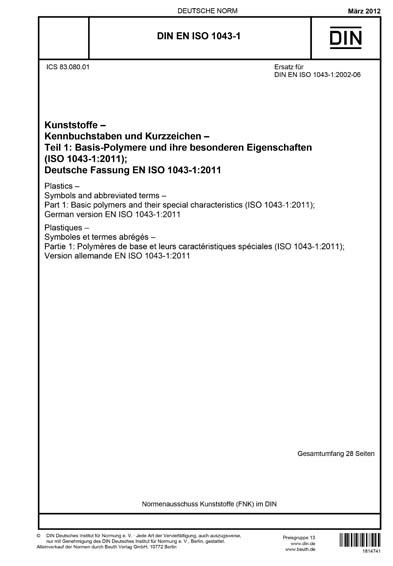 DIN EN ISO 1043 1 2012 DE Kunststoffe Kennbuchstaben Und