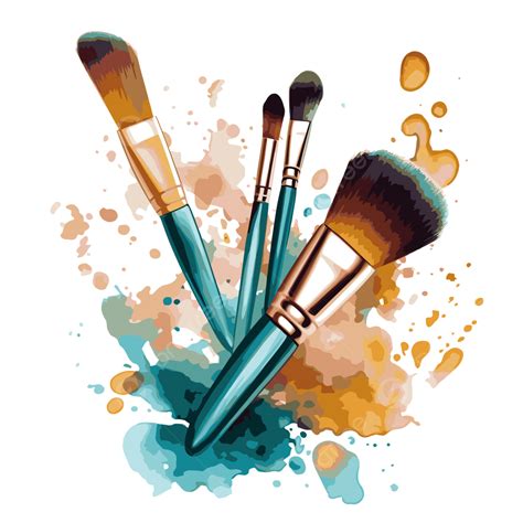 Makeup Brush Vector Sticker Clipart Four Brushes With Watercolor Paint