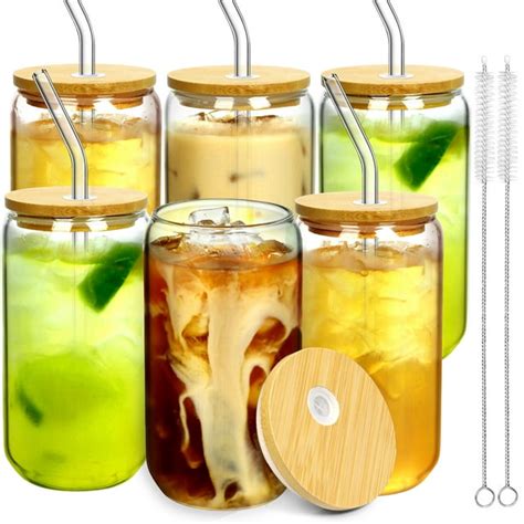 6pcs 16oz Can Shaped Glasses Set Includes Bamboo Lids Glass Straw Tumbler Cup Cleaning