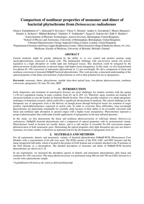 Pdf Comparison Of Nonlinear Properties Of Monomer And Dimer Of