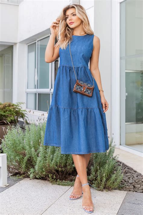 VESTIDO JEANS MIDI FLARE SOLAFIDE