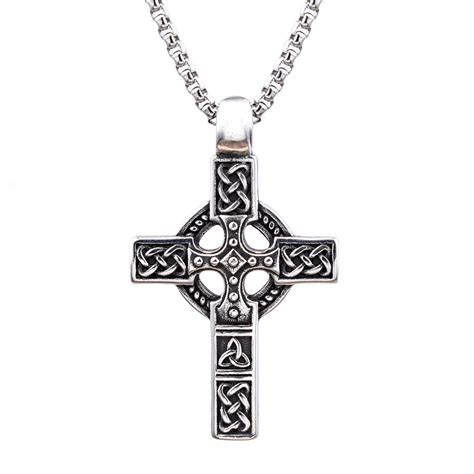 Mens Stainless Steel Irish Celtic Trinity Knot Cross Pendant Viking