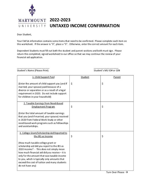 Fillable Online 2022 2023 Other Untaxed Income Verification Worksheet