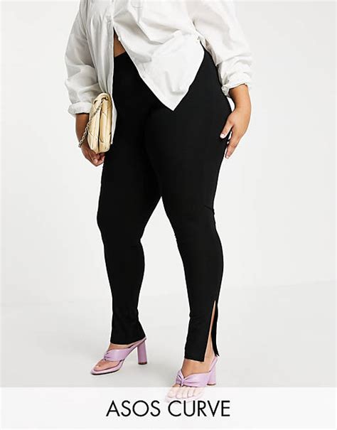 Asos Design Curve Legging With Side Split In Black Asos